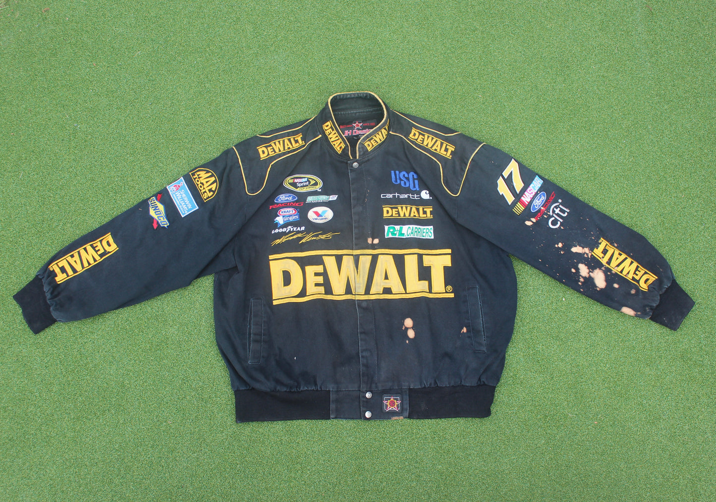 VINTAGE | Nascar DeWalt Racing Jacket With Bleach Splatter | Size XXL (Fits Like XL)