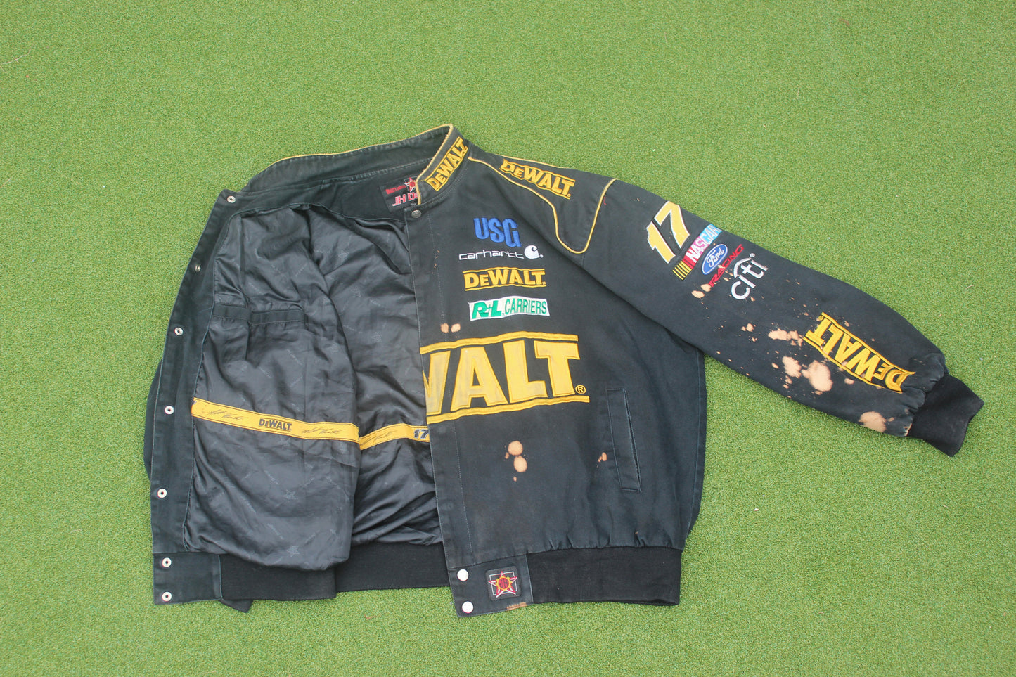 VINTAGE | Nascar DeWalt Racing Jacket With Bleach Splatter | Size XXL (Fits Like XL)