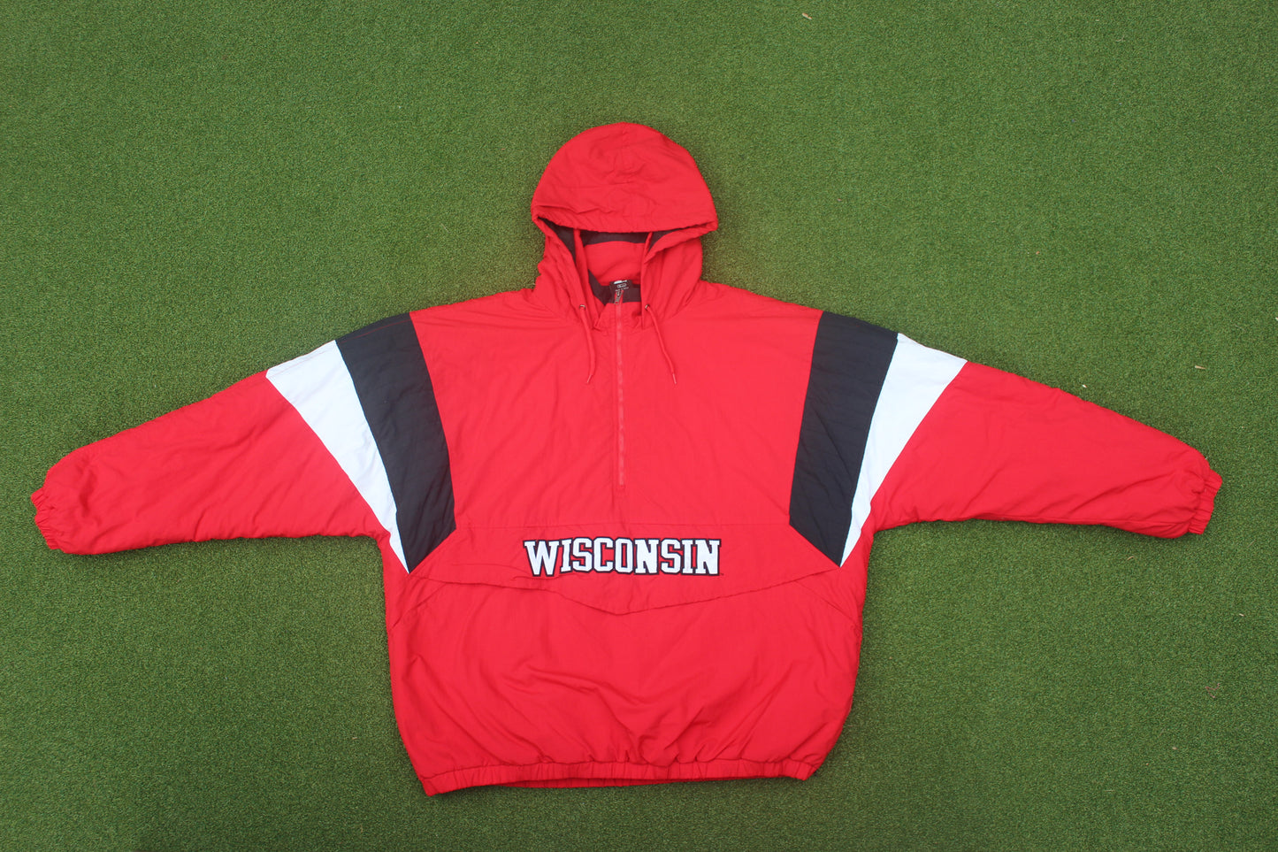 VINTAGE 90s | Wisconsin Pullover Starter Jacket w/Removable Hood | Size XL