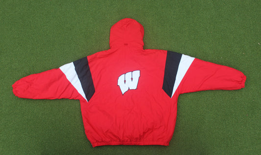 VINTAGE 90s | Wisconsin Pullover Starter Jacket w/Removable Hood | Size XL