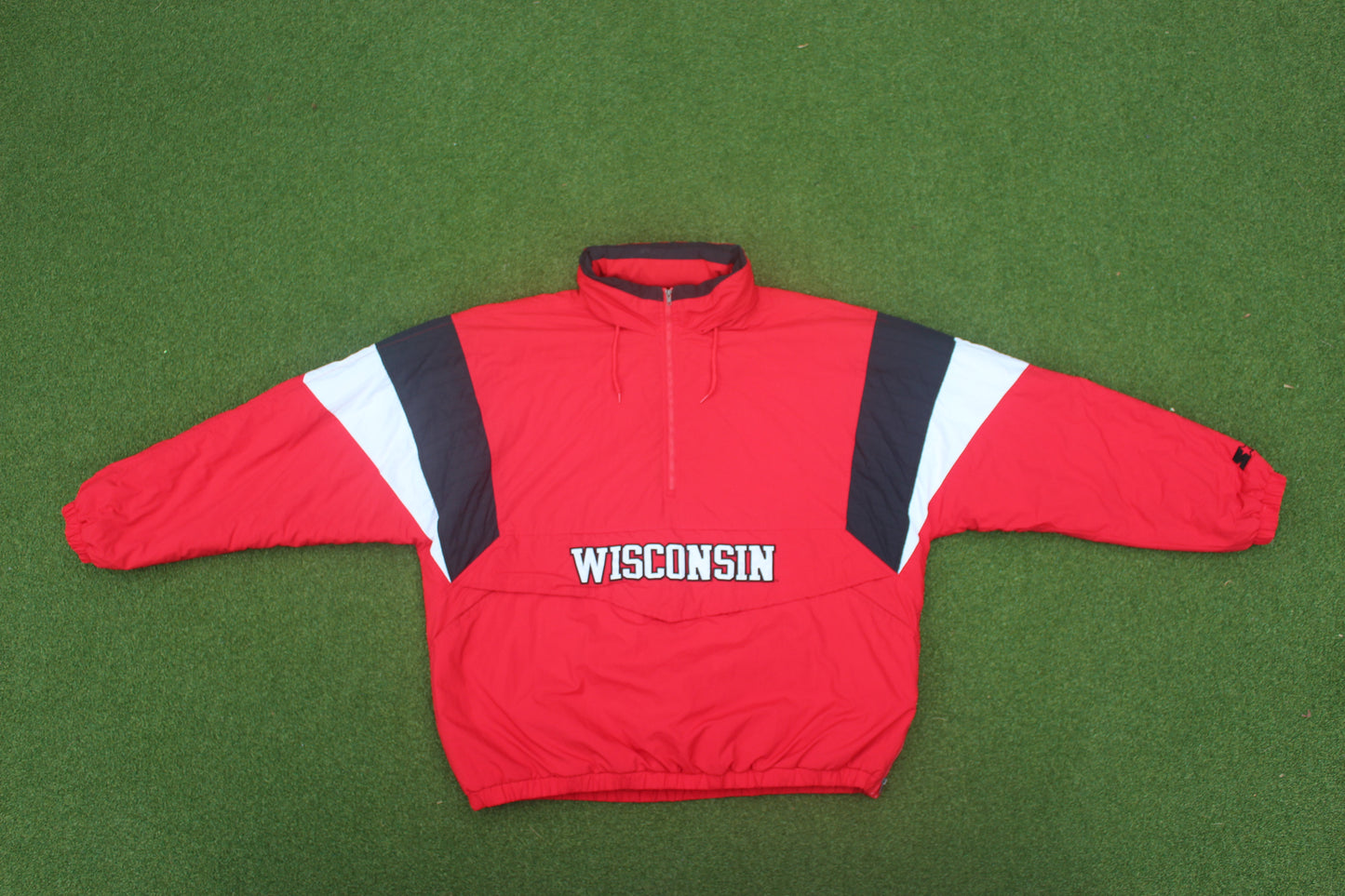 VINTAGE 90s | Wisconsin Pullover Starter Jacket w/Removable Hood | Size XL