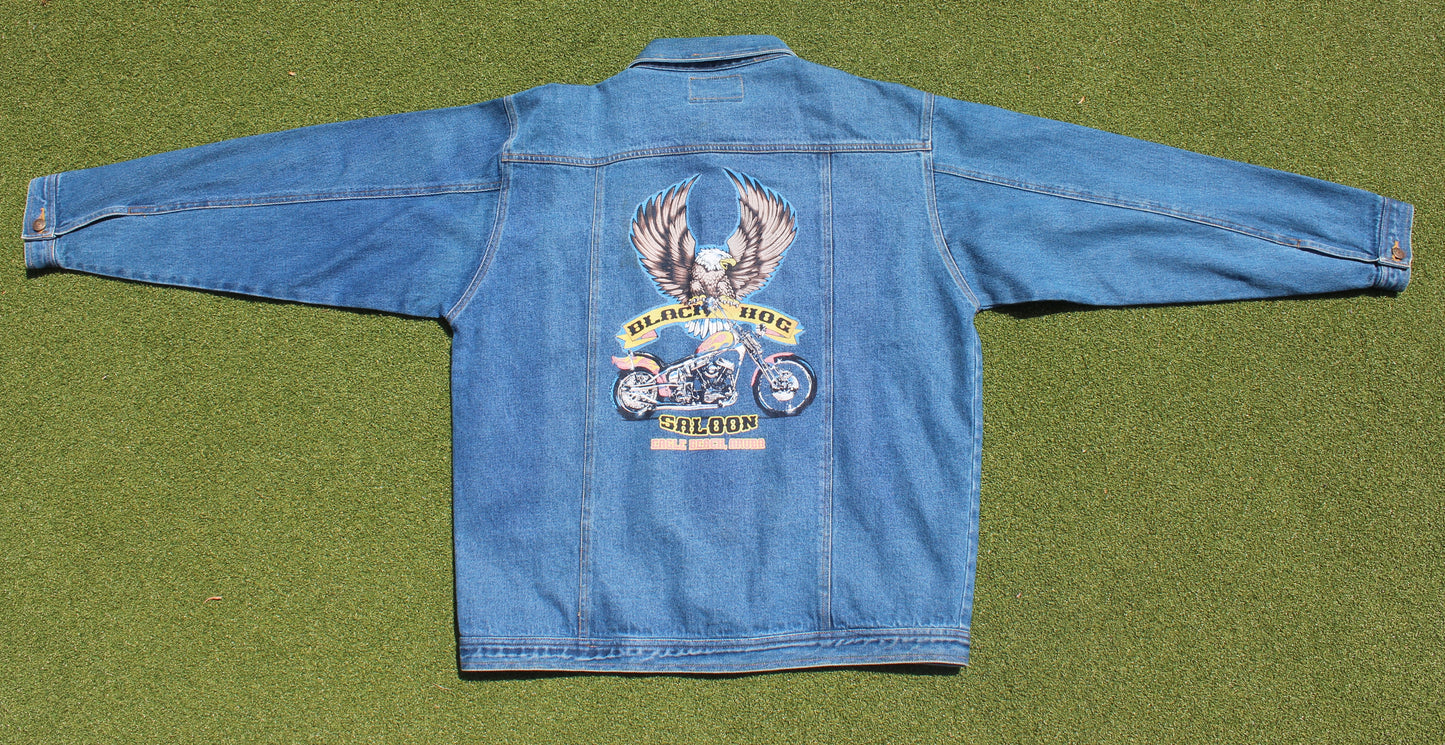 VINTAGE | Black Hog Saloon Jean Jacket | Size L