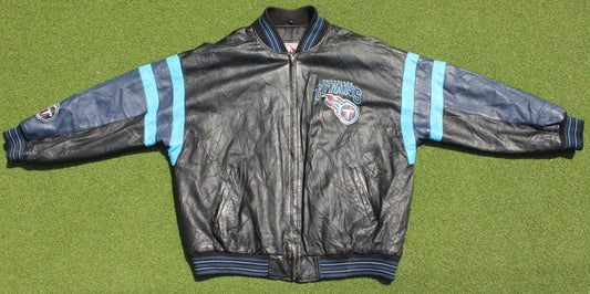 VINTAGE 90s | Tennessee Titans Embroidered Leather Jacket | Size XXL