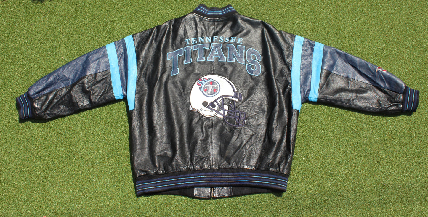 VINTAGE 90s | Tennessee Titans Embroidered Leather Jacket | Size XXL