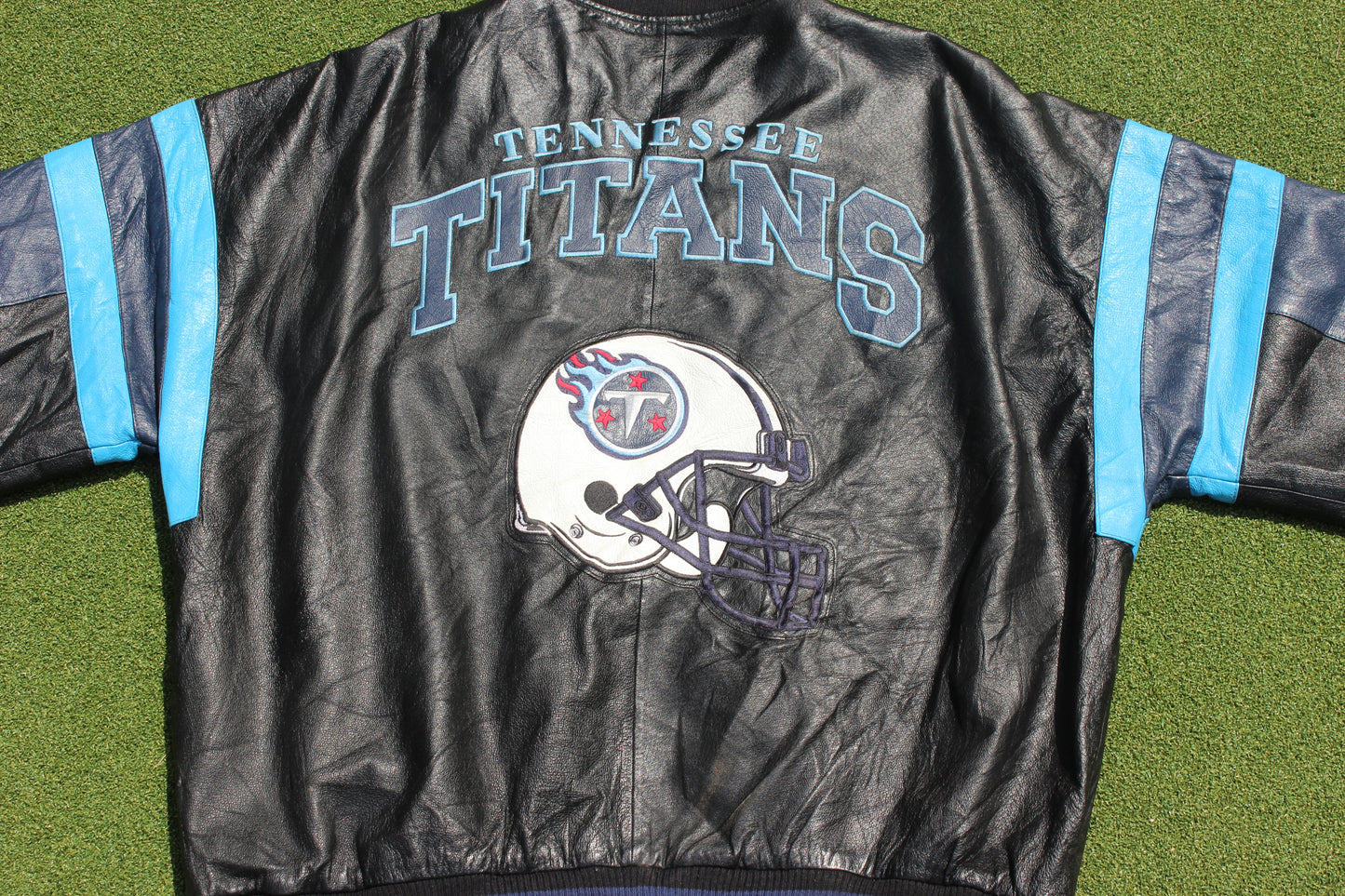 VINTAGE 90s | Tennessee Titans Embroidered Leather Jacket | Size XXL