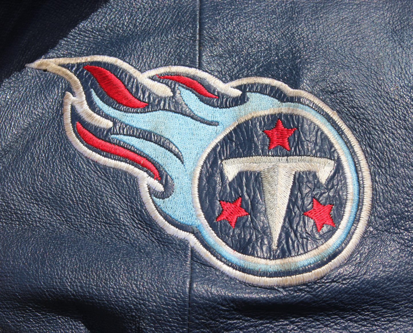 VINTAGE 90s | Tennessee Titans Embroidered Leather Jacket | Size XXL