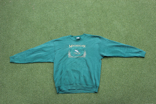 VINTAGE | Michigan Fishing Crewneck | Size XL