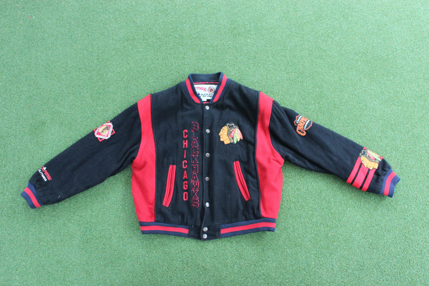 VINTAGE 90s | Chicago Blackhawks Nutmeg Wool Varsity Jacket | Size XL