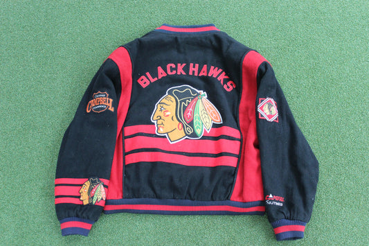 VINTAGE 90s | Chicago Blackhawks Nutmeg Wool Varsity Jacket | Size XL