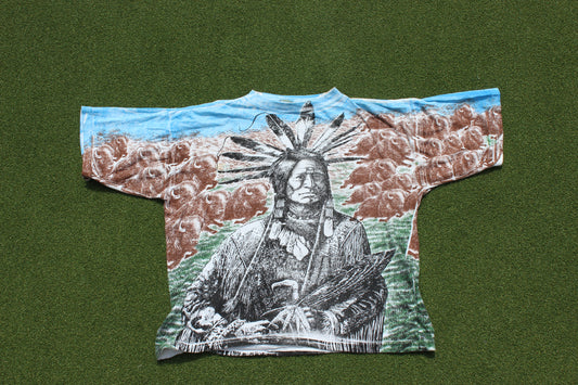 VINTAGE 90s | Native American Chief Full Graphic | Size L