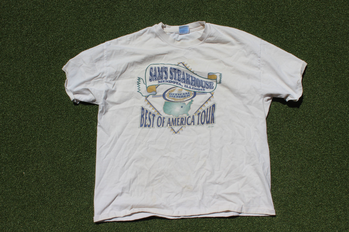 VINTAGE 90s | 1990s Sam's Steakhouse Best Of America Tour 1997 T-Shirt | Size XXL