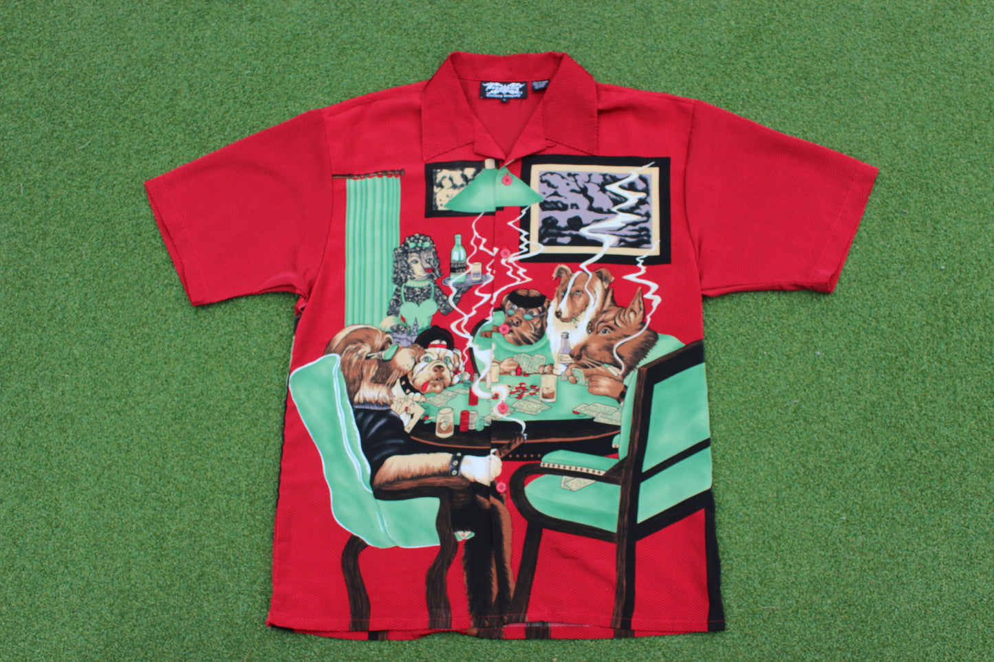 VINTAGE | Dragonfly Dogs Playing Poker Button Up | Size Large